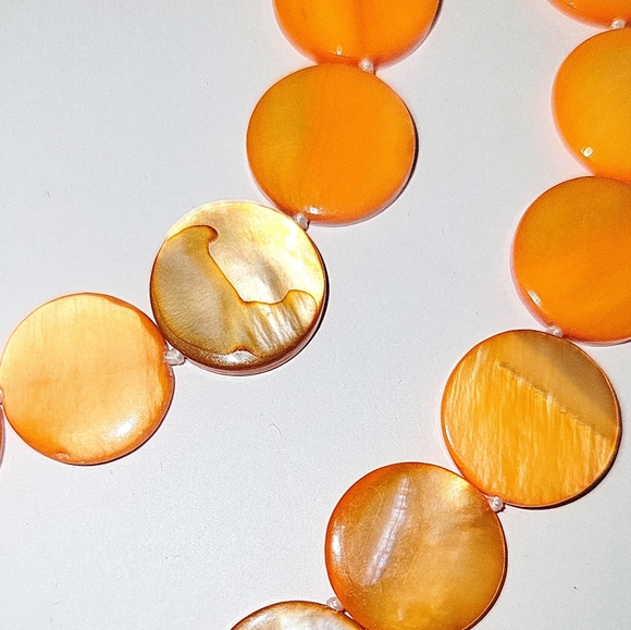 NEW! Orange Natural Shell Coin Shaped Beaded Long Strand Necklace - Picture 3 of 7